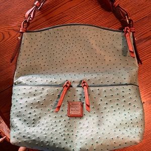 Dooney & Burke large teal ostrich satchel purse